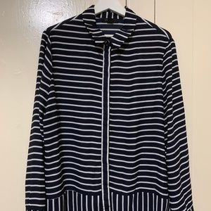 Navy Blue and White Striped Dress Shirt